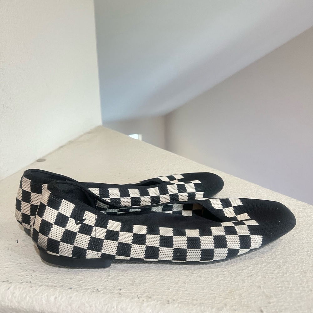 Vivaia Shoes Margot 2.0 Black & White Checker Knit Ballet Flats Chic Preppy 42 - Picture 2 of 11